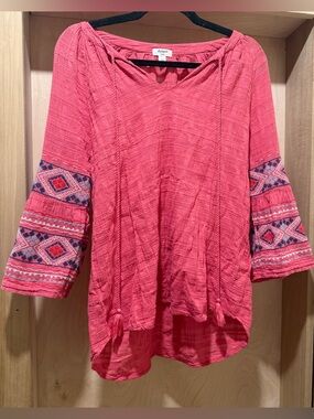 dylan Red Embroidered Boho Peasant Top 100% Cotton Size Small
